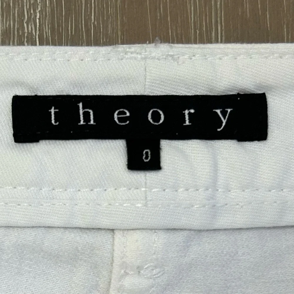 Theory Slim Ankle Pants White Stretch Zip Hem Size 0